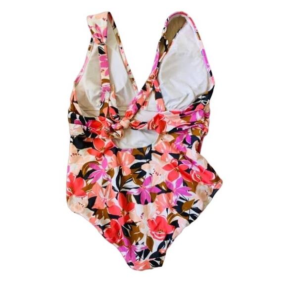 Kona Sol Pink Tropical Print One Piece Swimsuit XL - Picture 2 of 3